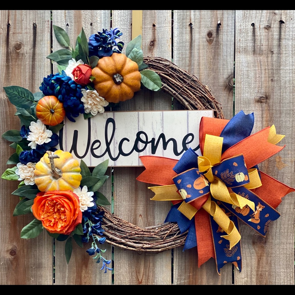 Handmade fall fox wreath